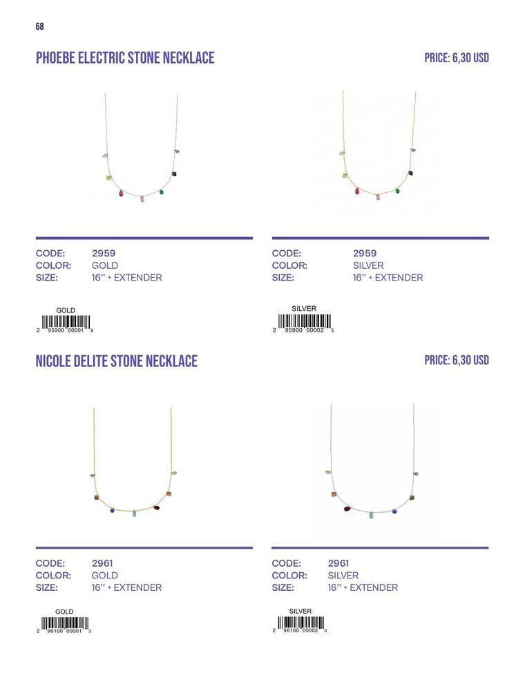 A product page: codes, colourways and sizing in a clean grid.