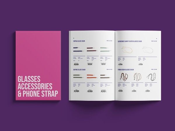 A catalogue spread: glasses accessories and phone strap.