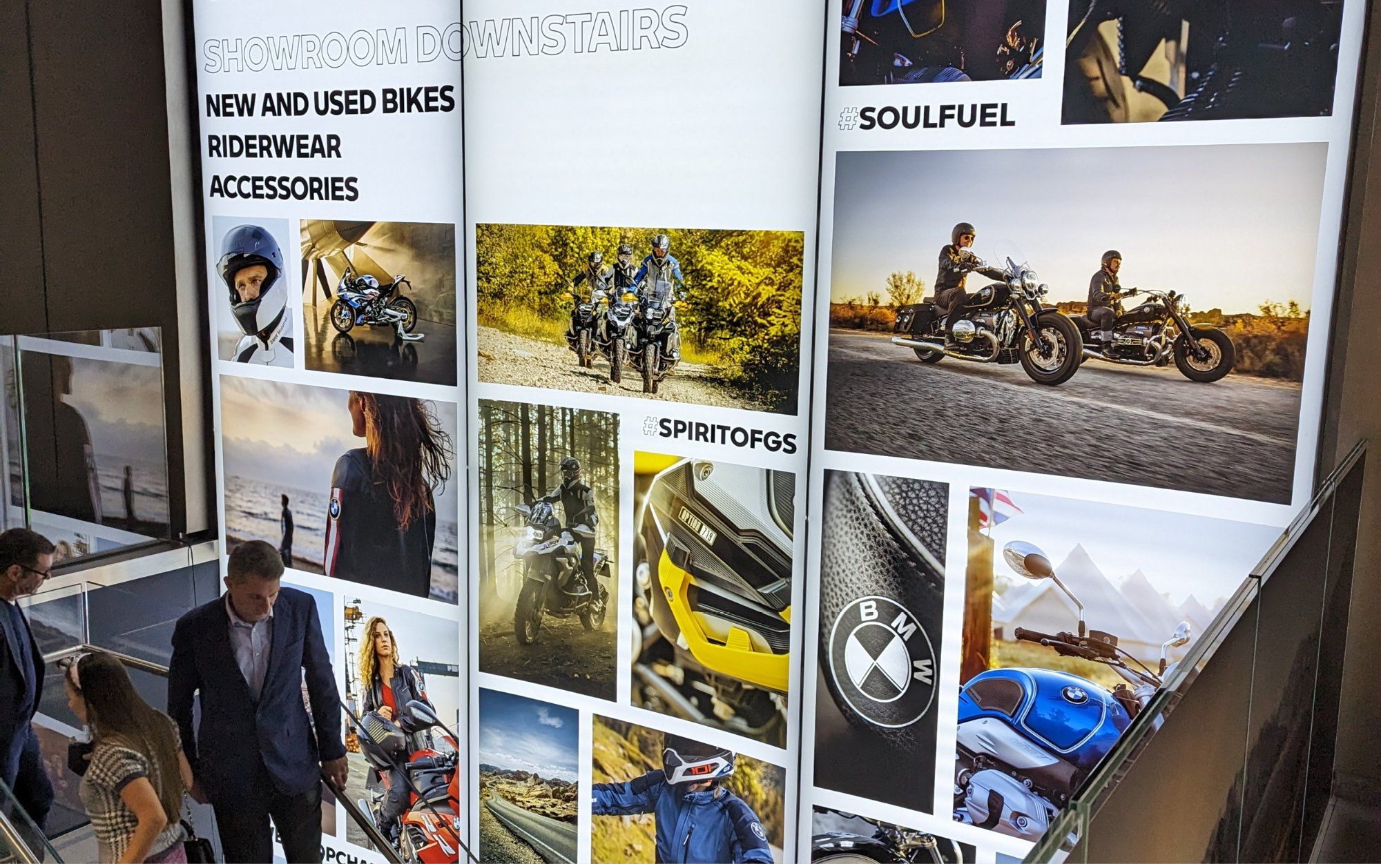 BMW Motorrad, environmental branding inside the Park Lane showroom.