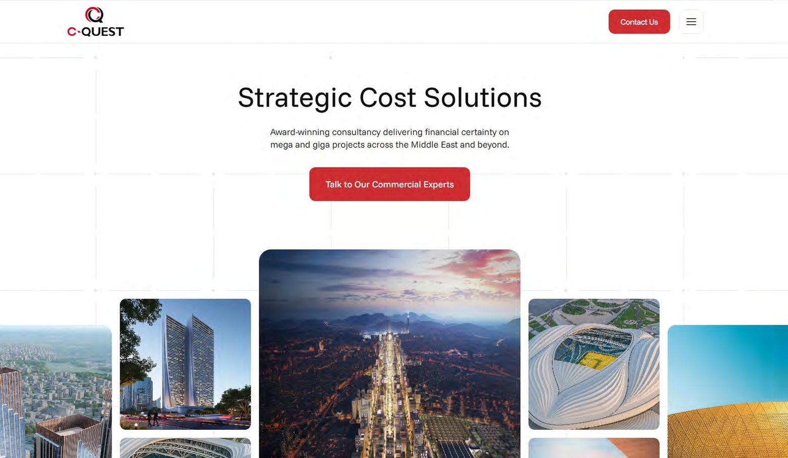 The website, with the crosshair pattern framing the headline and project imagery.