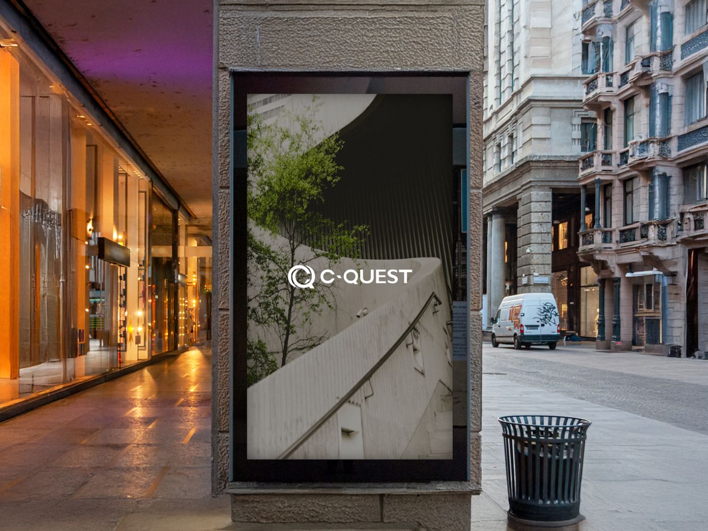 The identity out of home, on a city-street display.