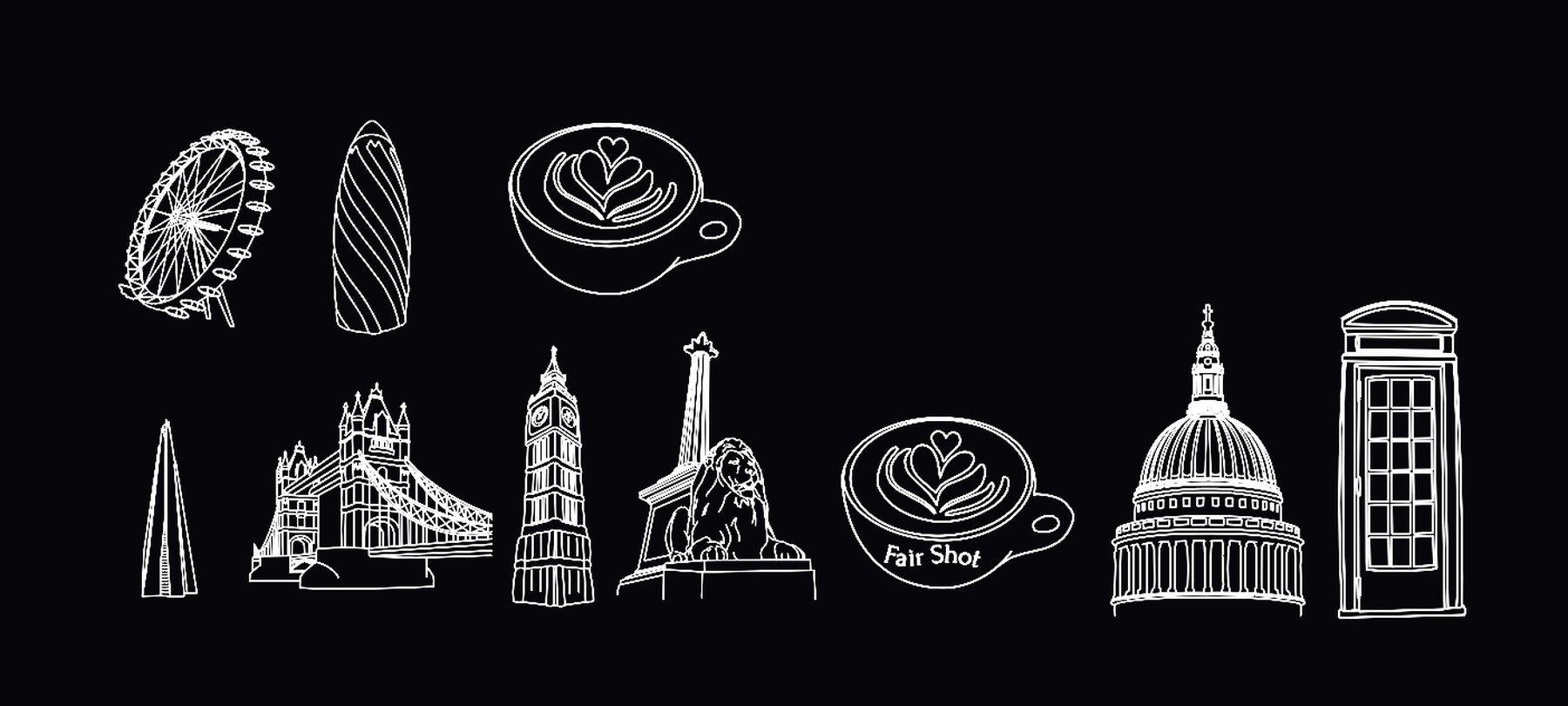 The library of hand-drawn London elements, as supplied.