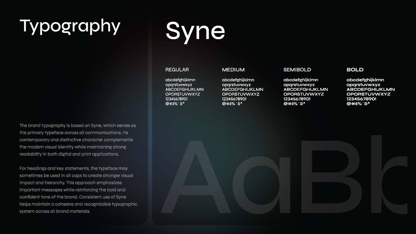 Syne, the brand typeface, from regular to bold.