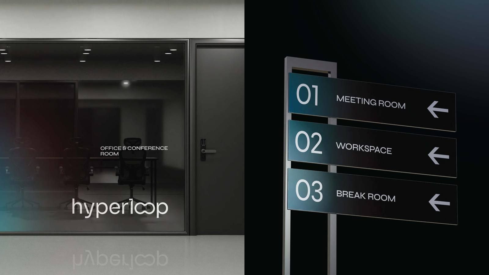 Office signage and numbered wayfinding.