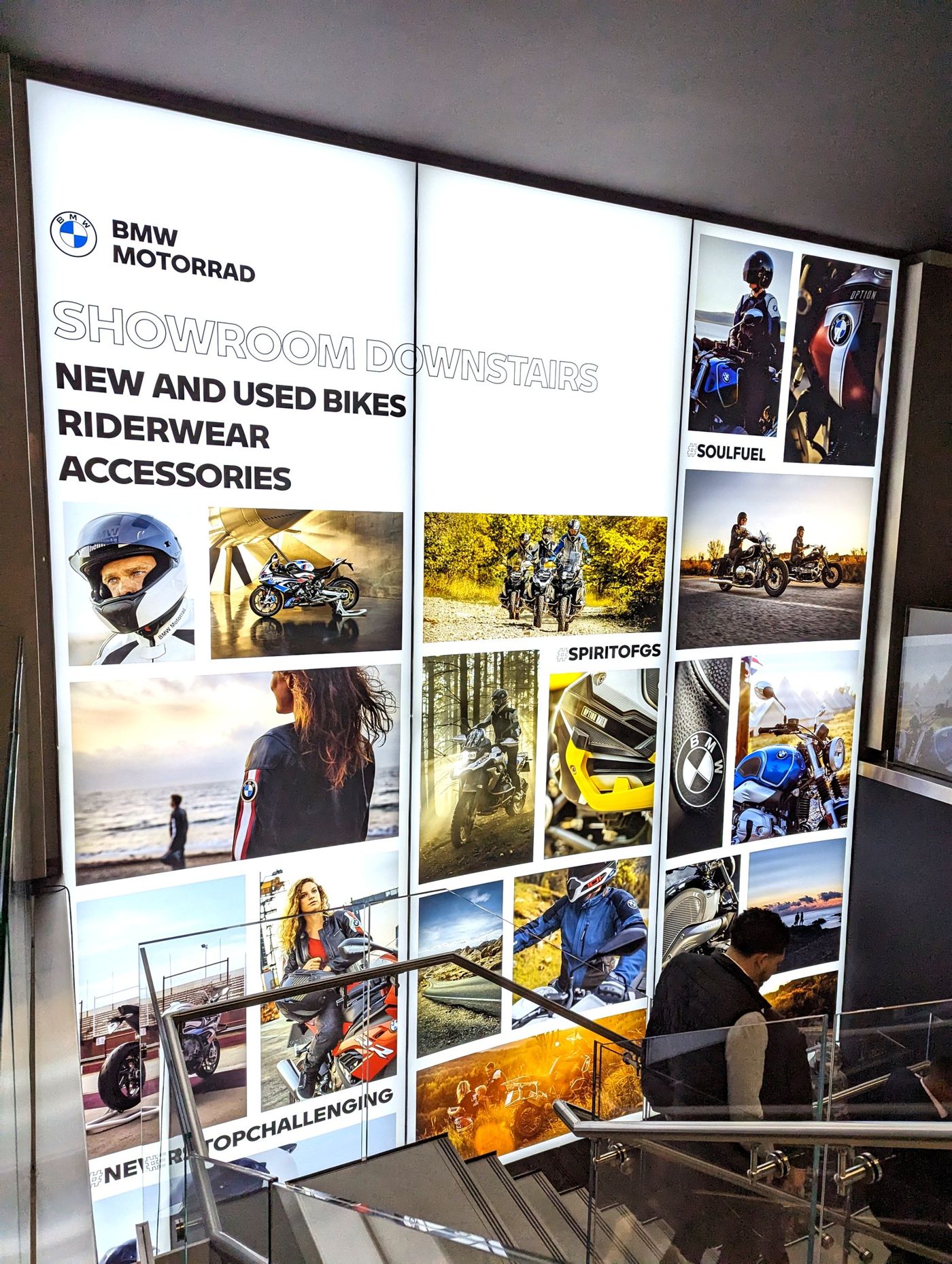 The Motorrad feature wall inside the Park Lane flagship.