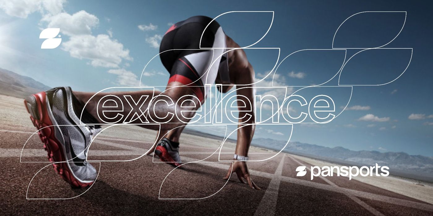 A sprint start, with the word excellence set in outline type.